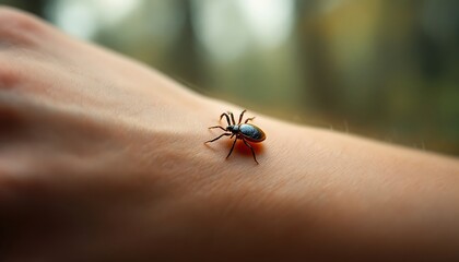 Tick on Human Skin Crawling Dangerous Parasite on Light Complexion