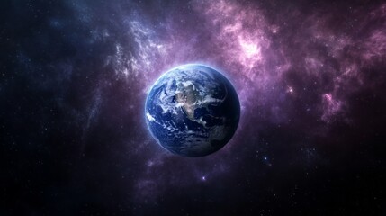 Naklejka premium Glowing Earth with abstract network connections, symbolizing global connectivity and unity in a vast universe.