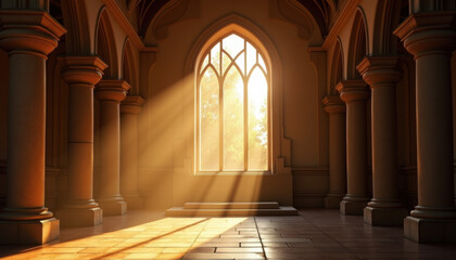 Obraz premium Ancient Church Window with Divine Light Rays