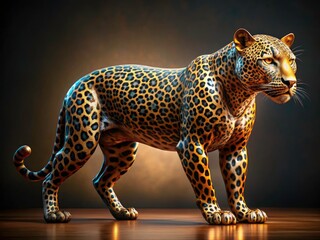 Fototapeta premium Majestic steel leopard sculpture: modern wildlife art, abstract design, a striking metal figurine.