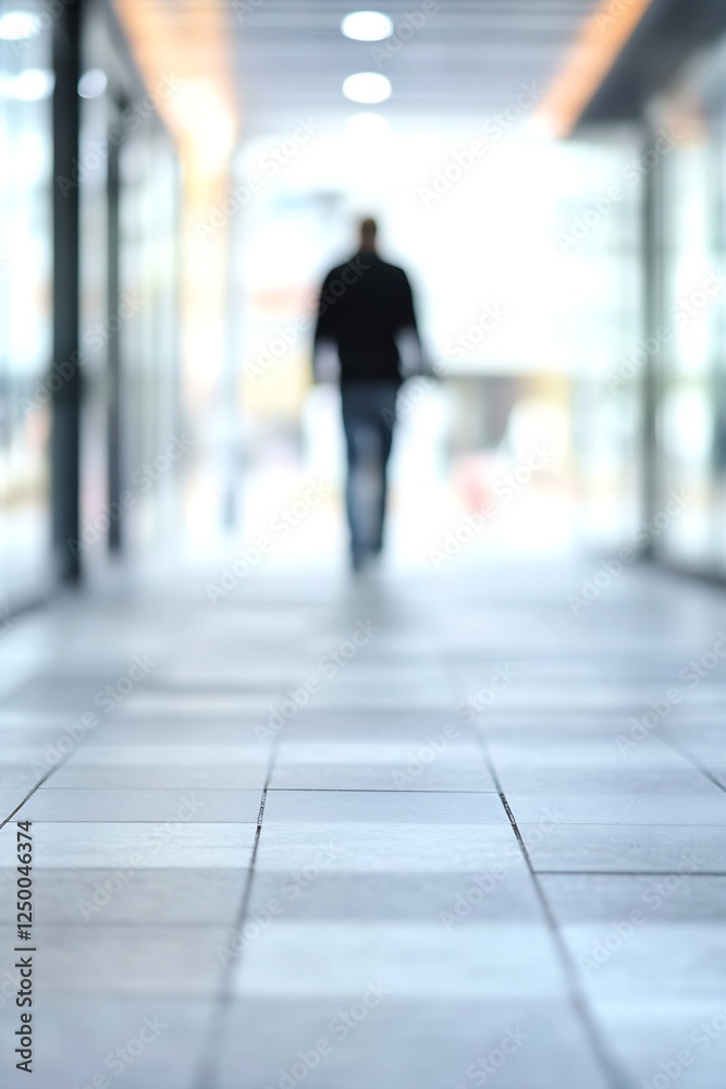 Aufkleber Blurred Urban Walkway with Figure Silhouetted in Background : Generative AI