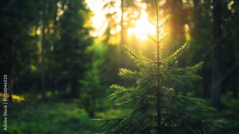 Poster Sunlight Filtering Through Tree Branches in a Lush Forest for Nature Enthusiasts : Generative AI