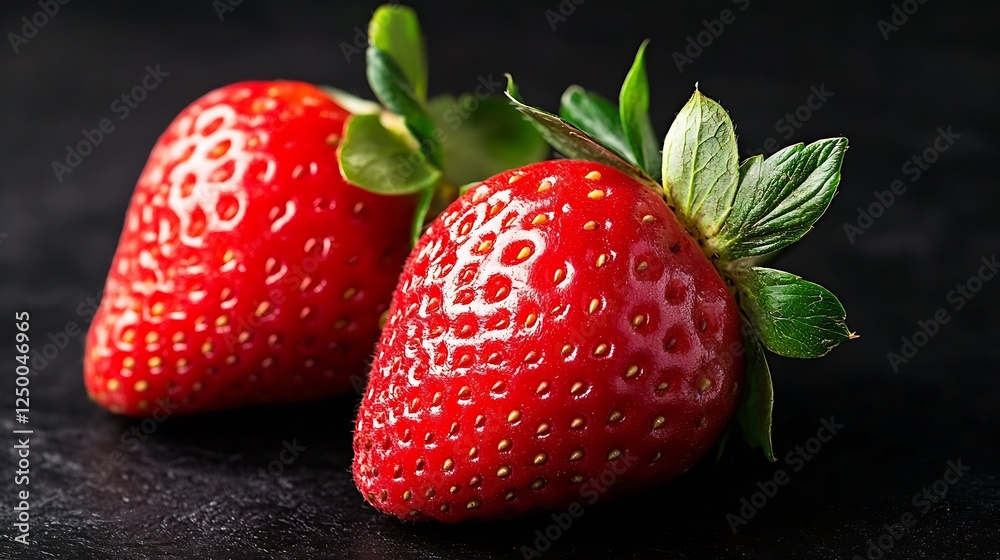Aufkleber fresh red strawberries with vibrant colors and textures on a black background : generative ai