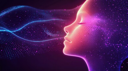 Digital representation of human face with flowing particles