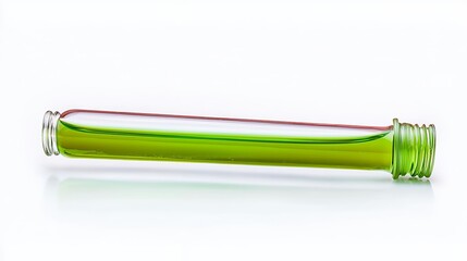 Green Liquid in Test Tube on White Background for Science Use