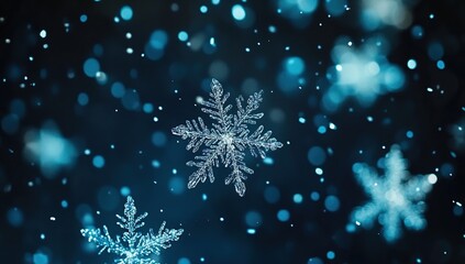 Fototapeta premium Winter's Delicate Beauty: Intricate Snowflake Patterns Unveiled in Stunning Detail During a Gentle Snowfall