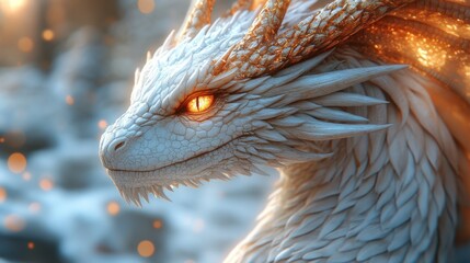 Fototapeta premium Mystical Dragon with Glowing Eyes in Highly Detailed Art Style