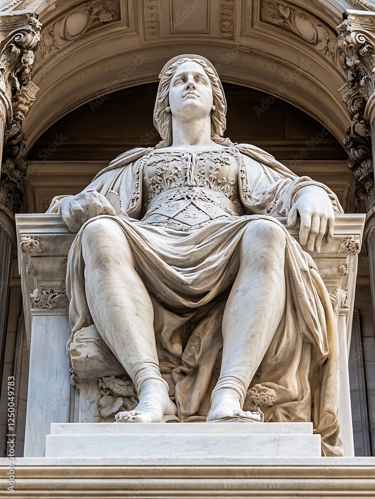 Poster majestic stone statue of a royal figure with intricate details and strong presence : generative ai