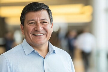 Fototapeta premium Confident Middle-Aged Man with Friendly Smile in Bright Modern Environment