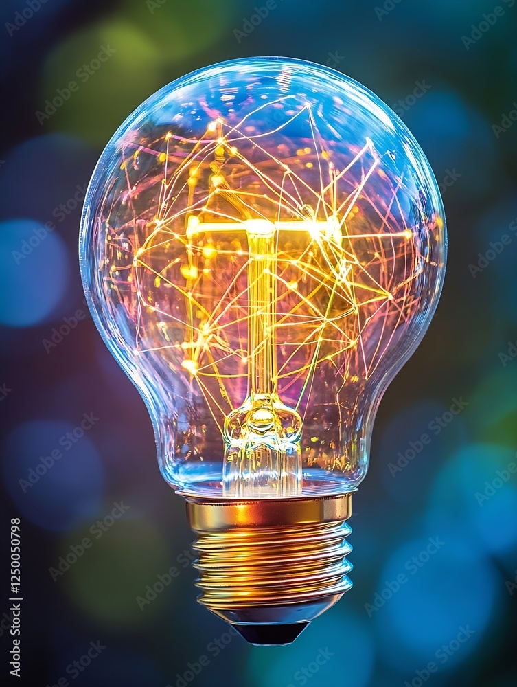 Poster glowing light bulb with intricate network design reflecting innovation and bright ideas : generative