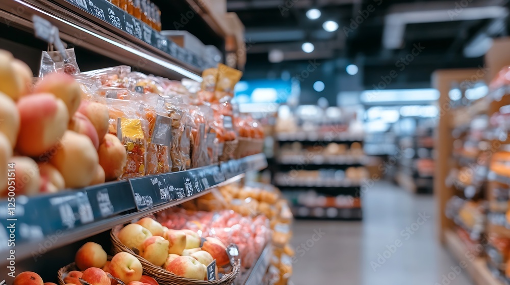 Poster Grocery Store Aisle with Fresh Produce and Colorful Fruits on Display in Modern Setup : Generative AI