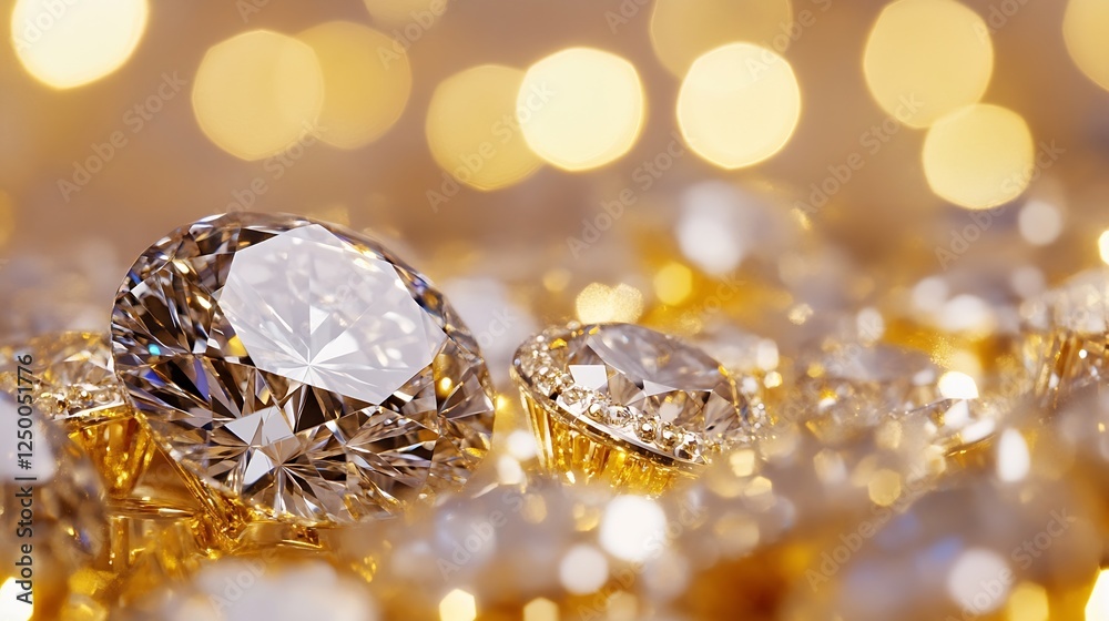 Poster shimmering luxury diamonds glimmering on sparkling background with golden tones : generative ai