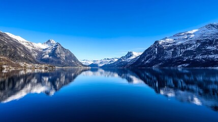 Breathtaking View of a Serene Mountain Lake Surrounded by Majestic Peaks : Generative AI