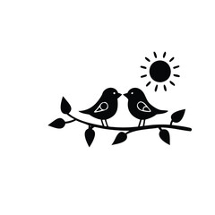 Valentine Day Love bird, tree, vector, illustration, branch, birds, nature, cartoon, spring, animal, cute, love, design, silhouette, art, leaf, animals, drawing, card, flower, wing, decoration