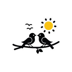 Valentine Day Love bird, tree, vector, illustration, branch, birds, nature, cartoon, spring, animal, cute, love, design, silhouette, art, leaf, animals, drawing, card, flower, wing, decoration
