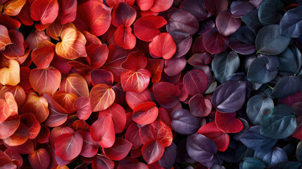 Vibrant autumn leaves in shades of red, orange, and purple create stunning display. Nature beauty shines through these colorful foliage