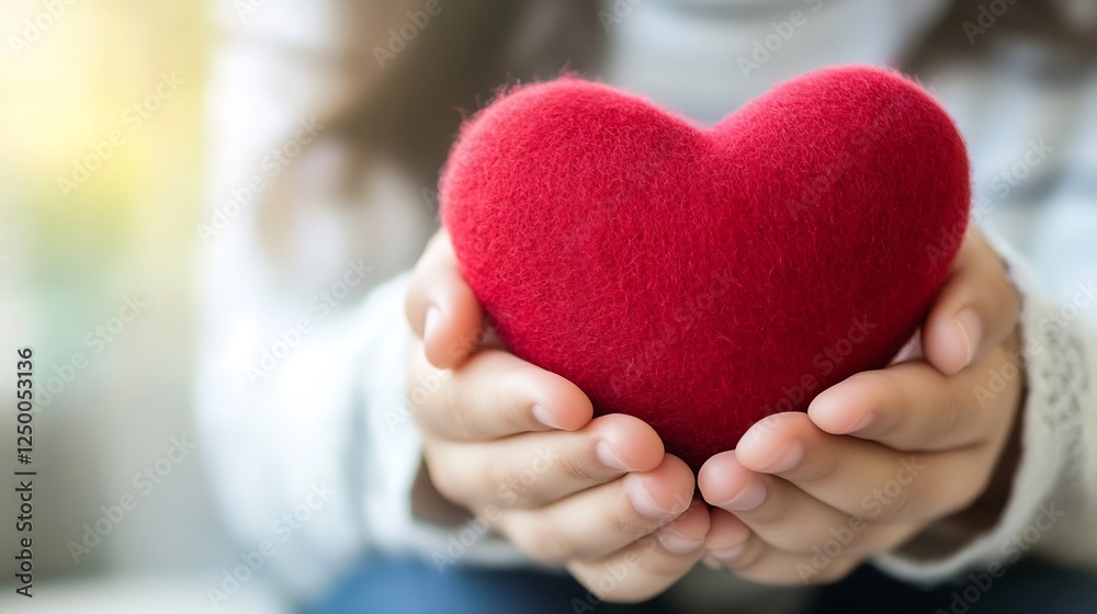 Poster heartfelt gesture of love with felt heart held in hands symbolizing care and affection : generative 