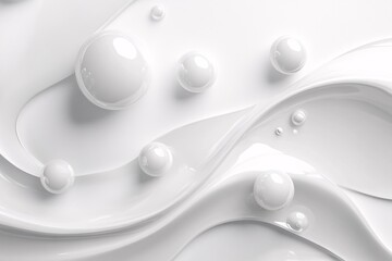 White spheres on a flowing white surface abstract background