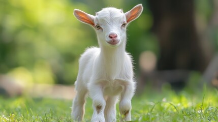 Obraz premium Adorable baby goat in a green pasture