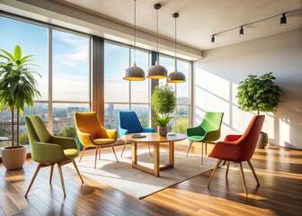 Fototapeta premium Stylish, comfortable living room chairs create a cozy seating arrangement for modern home décor inspiration.