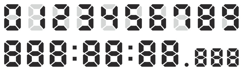 Obraz premium モノクロのデジタル数字のベクターイラストセット