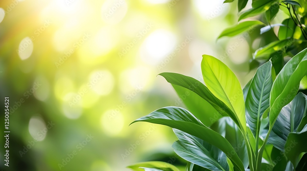 Aufkleber Sunlight Filtering Through Lush Green Leaves Creating a Soft Bokeh Effect in a Natural Setting : Generative AI