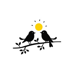 Valentine Day Love bird, tree, vector, illustration, branch, birds, nature, cartoon, spring, animal, cute, love, design, silhouette, art, leaf, animals, drawing, card, flower, wing, decoration