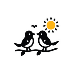 Valentine Day Love bird, tree, vector, illustration, branch, birds, nature, cartoon, spring, animal, cute, love, design, silhouette, art, leaf, animals, drawing, card, flower, wing, decoration