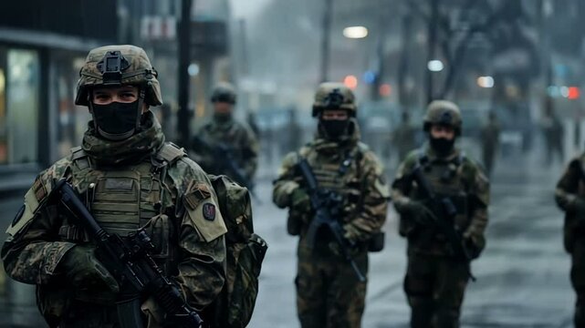 The Military Presence is Notable in the Urban Environment, Particularly During Rainy and Stormy Weather Conditions