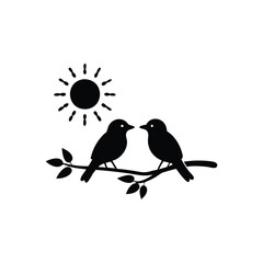 Valentine Day Love bird, tree, vector, illustration, branch, birds, nature, cartoon, spring, animal, cute, love, design, silhouette, art, leaf, animals, drawing, card, flower, wing, decoration