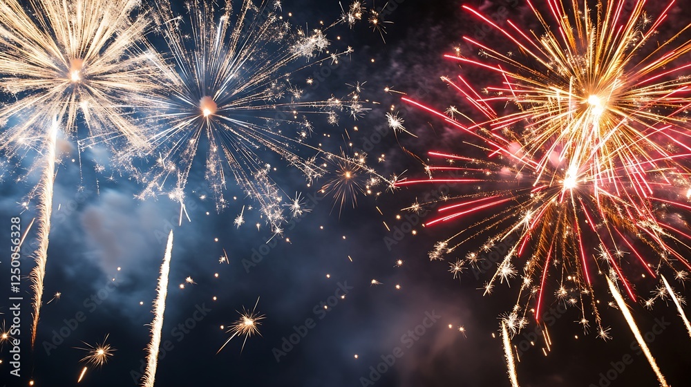 Poster explosive fireworks lighting up the night sky in colorful display : generative ai