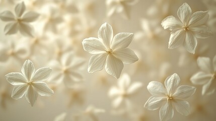Floating white flowers, soft background, studio shot, design element