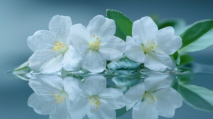 Fototapeta premium Floating white blossoms, serene water, spa background