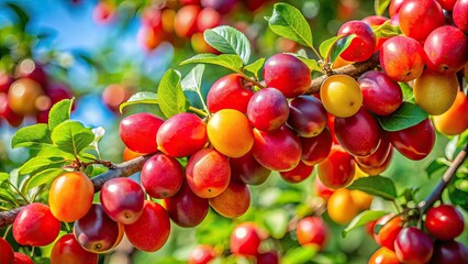 Obraz premium Vibrant close-up: ripe Prunus cerasifera plums, sharply focused, showcasing rich detail.