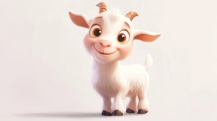 Happy baby goat, studio shot, white background, children's book illustration