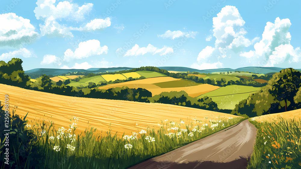 Canvas Prints sweeping countryside view with fields and hills, wide open spaces, rural landscapes. emotion-driven 