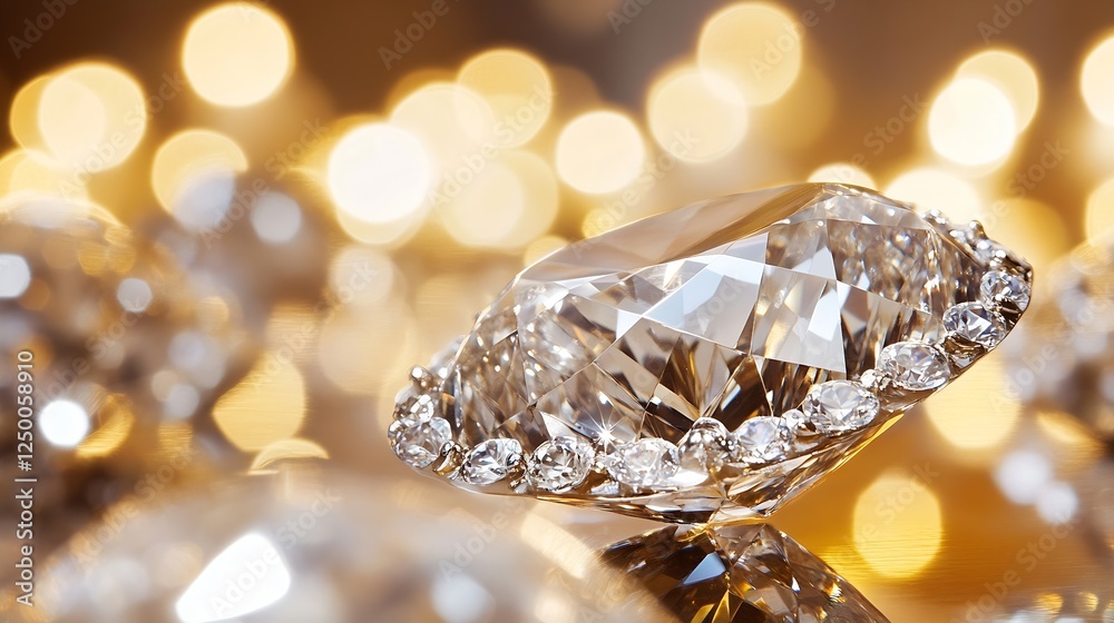 Poster stunning close up of a diamond sparkling with golden bokeh background creating a luxurious ambiance 
