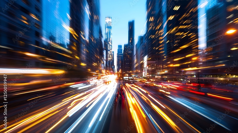 Poster dynamic motion blur of vibrant city lights at dusk creating an energetic urban atmosphere : generati