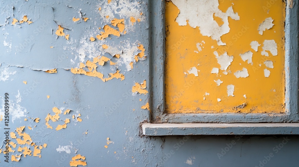 Aufkleber textured wall with peeling paint and old window frame : generative ai