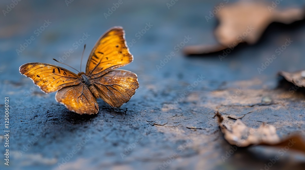 Poster delicate butterfly resting on leaf with beautiful orange wings in natural setting : generative ai