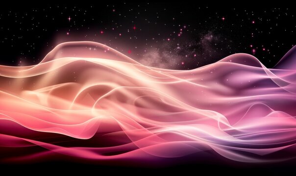 A pink and purple wave with stars in the background