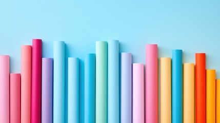 Colorful paper rolls on blue background, design, craft, texture