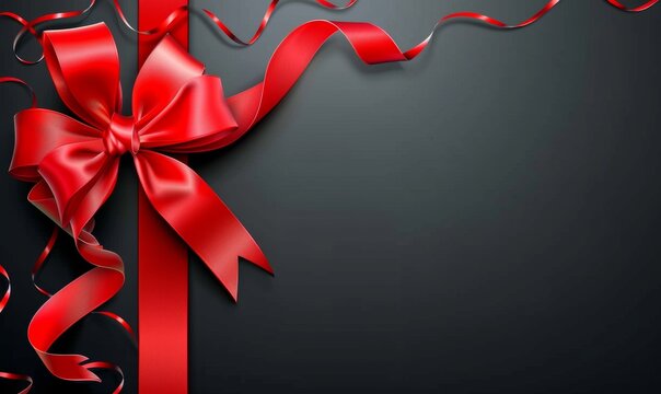 A red ribbon bow is on a black background