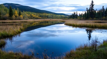 Obraz premium Stunning tranquil landscape with reflective lake surrounded by vibrant autumn trees : Generative AI