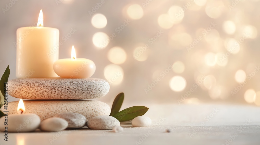 Poster zen candle and stone decoration with warm lighting creating a calming home atmosphere : generative a