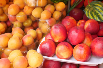 Fresh fruits displayed at a local market in summer