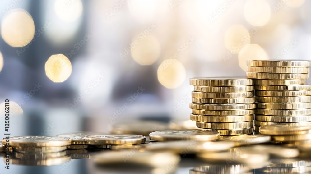Poster stacked coins with a blurry background representing financial growth and investment : generative ai