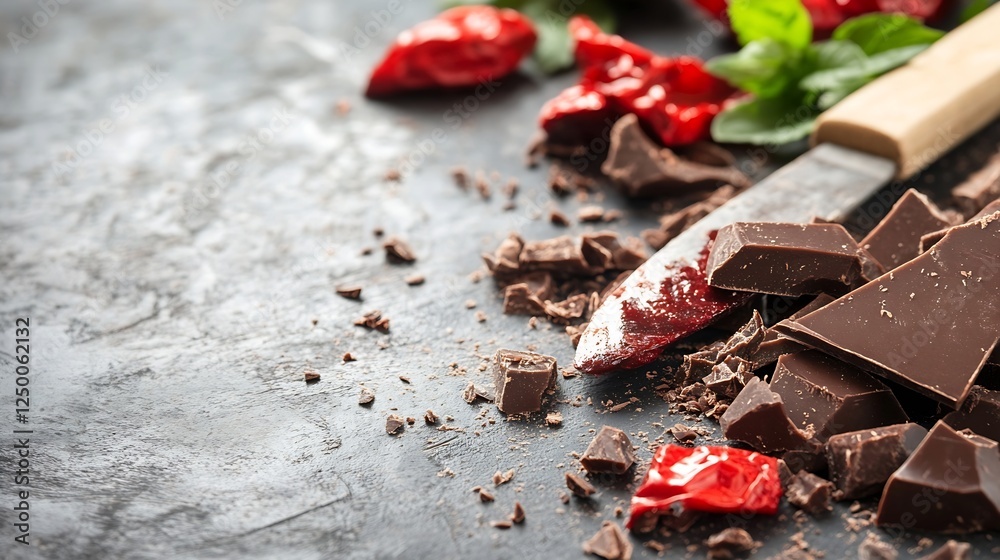 Poster Delicious Dark Chocolate with Red Peppers Creating a Unique Flavor Pairing : Generative AI