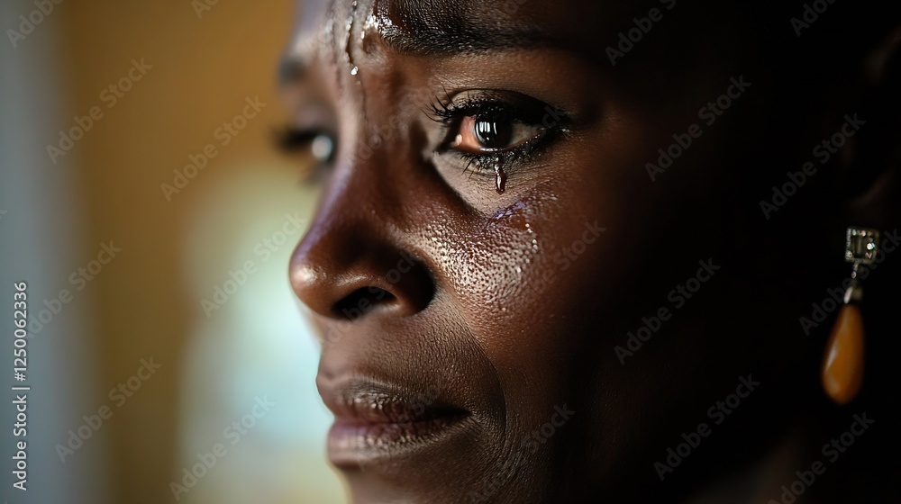 Poster emotional close up of a woman’s face capturing deep feelings in a moment of reflection : generative 