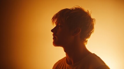 Man's Profile, Backlit, Studio, Orange Haze, Thoughtful